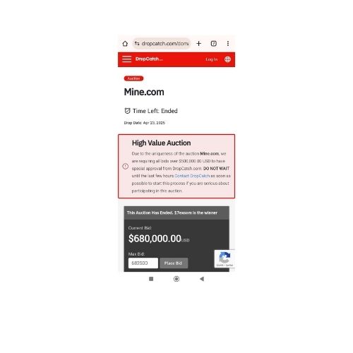 Mine.com expired domain auction closes at $680,000